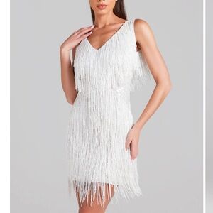 Fiore and finesse fringe white mini dress